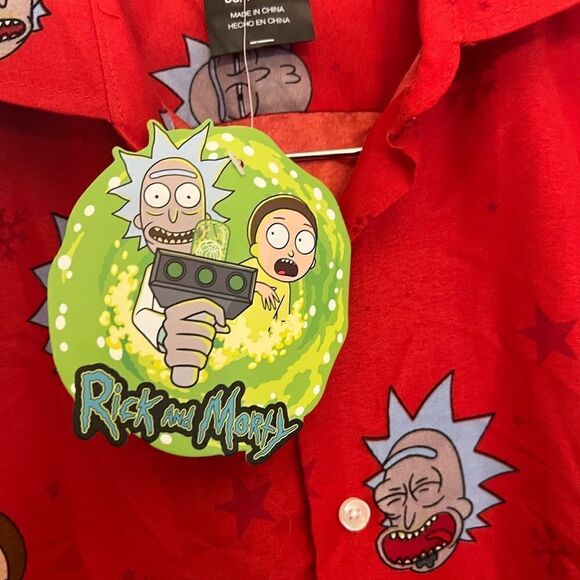 NWT Rick And Morty Adult Swim Suitmeister Holiday Christmas Button down. Men’s L - Picture 4 of 10